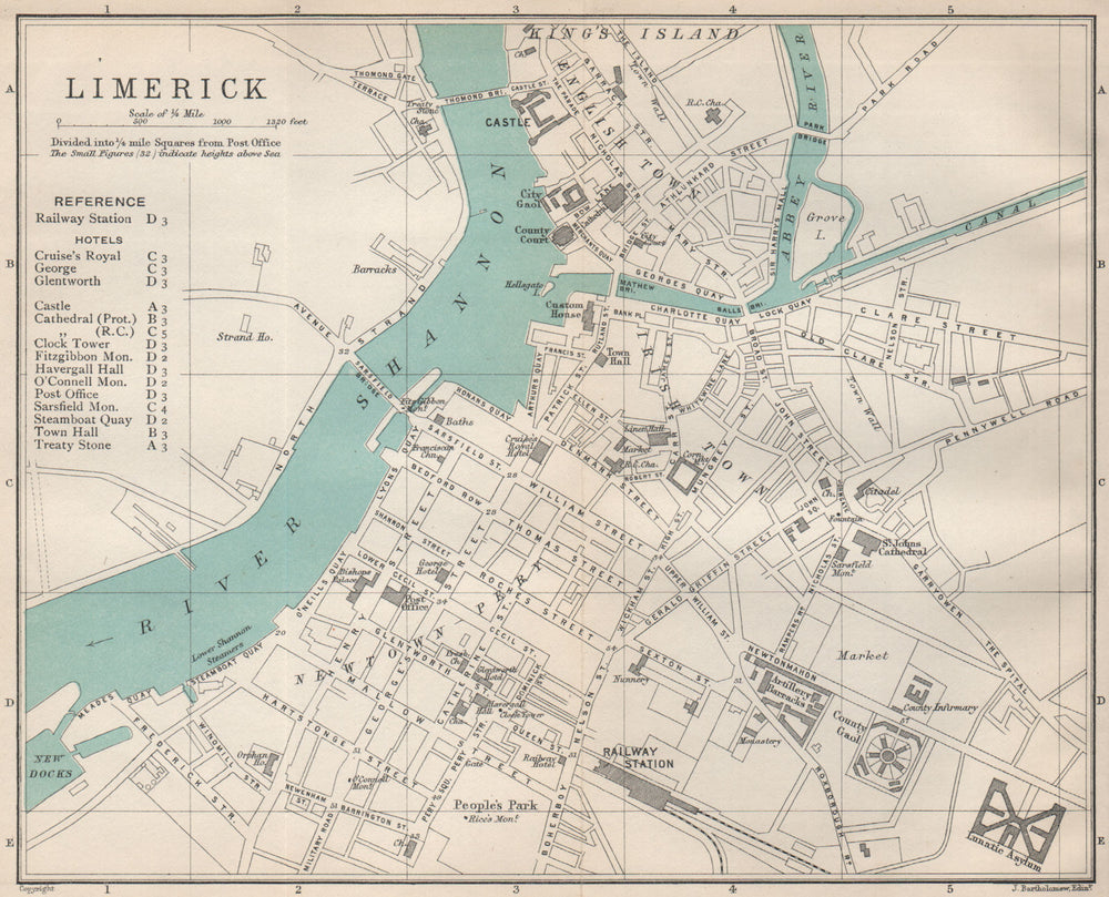 LIMERICK town/city plan. Ireland. BARTHOLOMEW 1901 old antique map chart