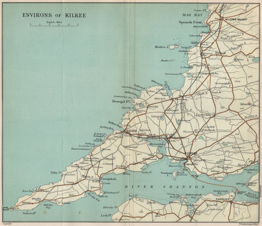 KILKEE/LOOP HEAD PENINSULA Shannon River Kilrush Tarbert Miltown Malbay 1901 map