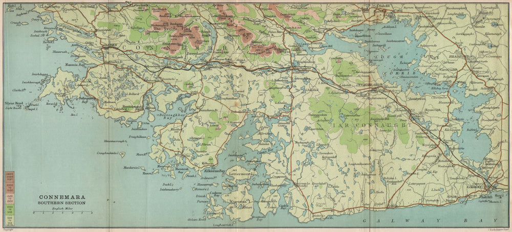 CONNEMARA SOUTH. Lough Corrib Moycullen Bogs Galway Oughterard 12 Pins 1901 map