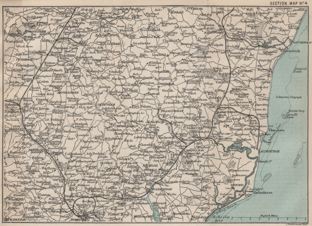 SUFFOLK COAST & HEATHS. Ipswich Stowmarket Ordfordness. BARTHOLOMEW 1883 map