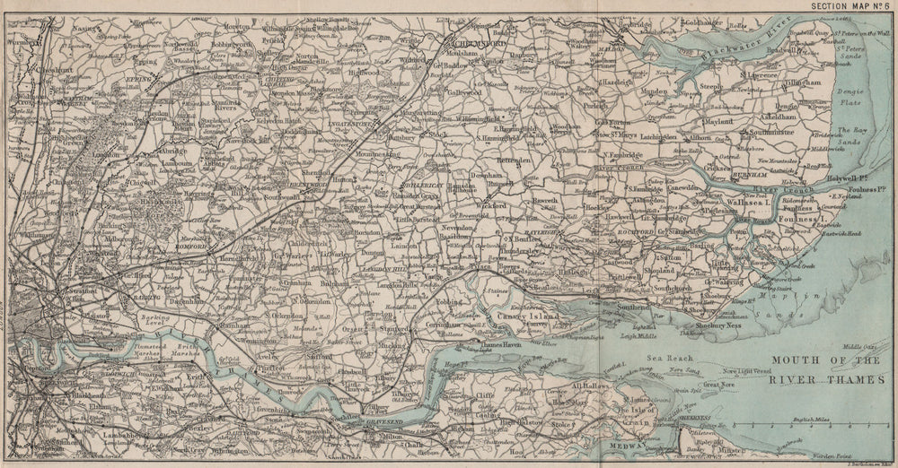 THAMES ESTUARY & DENGIE PENINSULA. Chelmsford. Essex. BARTHOLOMEW 1883 old map