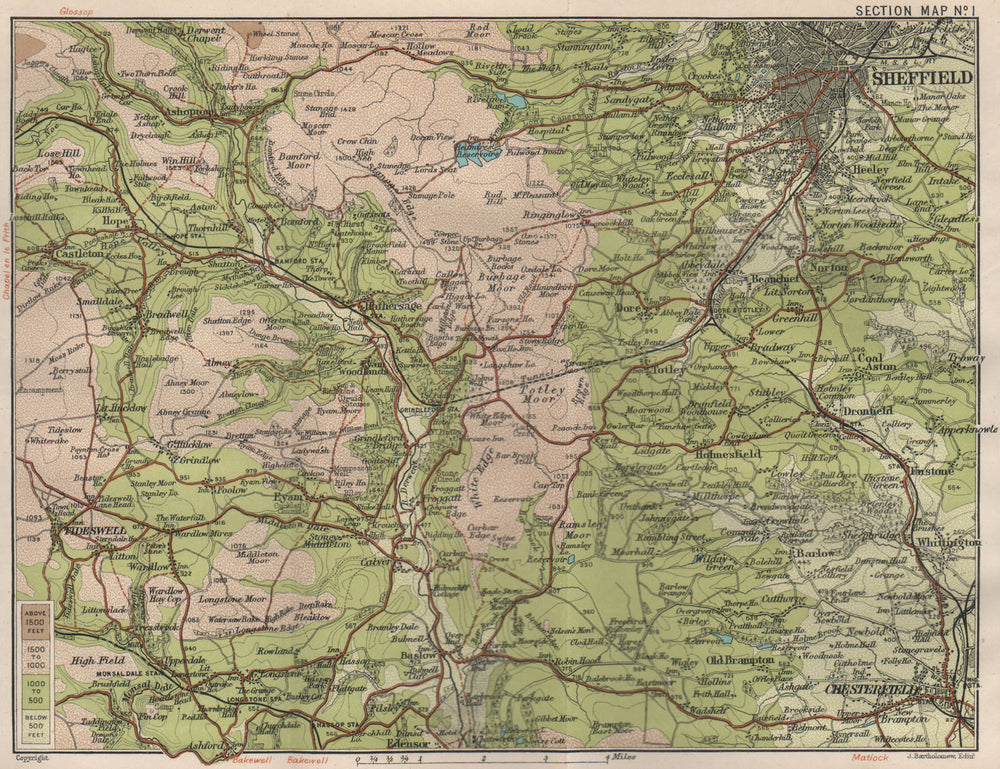SHEFFIELD & PEAK DISTRICT SOUTH. Chesterfield Tideswell Hathersage 1903 map