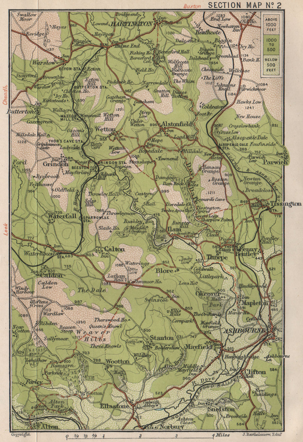 DOVEDALE. Peak District south. Alstonfield Ashbourne Hartington 1903 old map