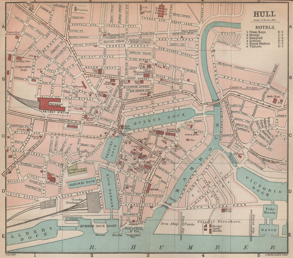 HULL town/city plan. Yorkshire. BARTHOLOMEW 1893 old antique map chart