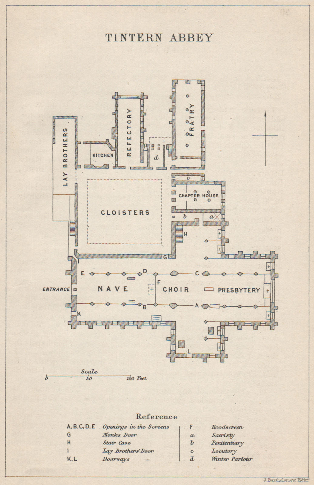 TINTERN ABBEY ground plan. Monmouthshire. BARTHOLOMEW 1888 old antique ...