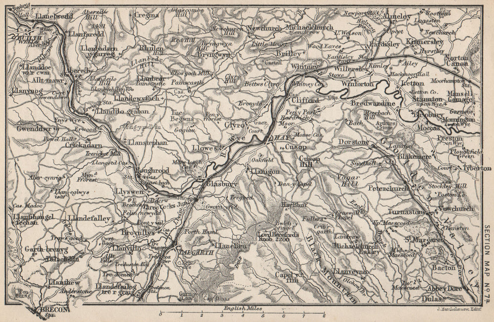 BLACK MOUNTAINS/WYE VALLEY. Builth Wells Hay-on-Wye Talgarth Brecon 1888 map
