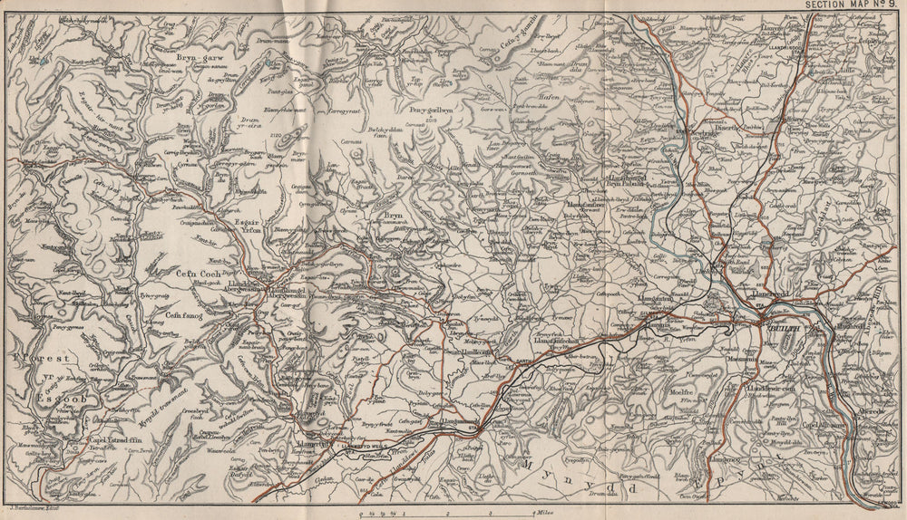 UPPER WYE VALLEY. Builth Wells Llandrindod Wells Cambrian Mountains 1888 map