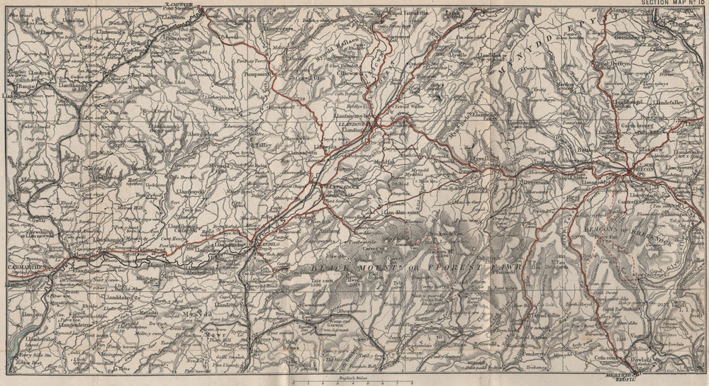 BRECON BEACONS. Llandovery Brecon Fforest Fawr Carmarthen Black Mtns 1888 map