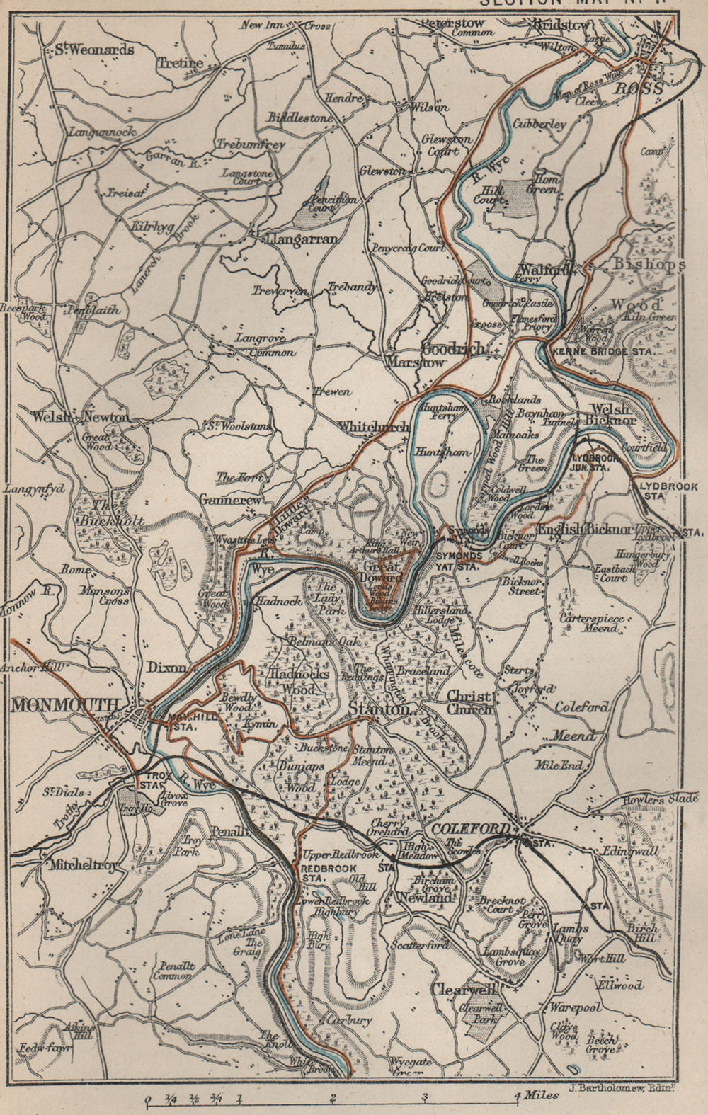 WYE VALLEY. Ross-on-Wye Monmouth Forest of Dean. BARTHOLOMEW 1886 old map