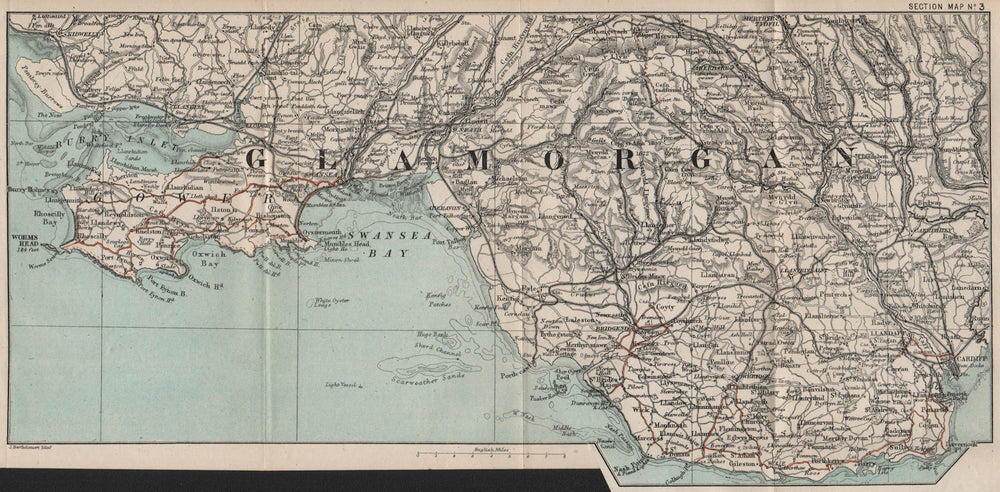 GLAMORGANSHIRE COAST & VALLEYS. Gower Swansea Neath Cardiff Bridgend 1886 map