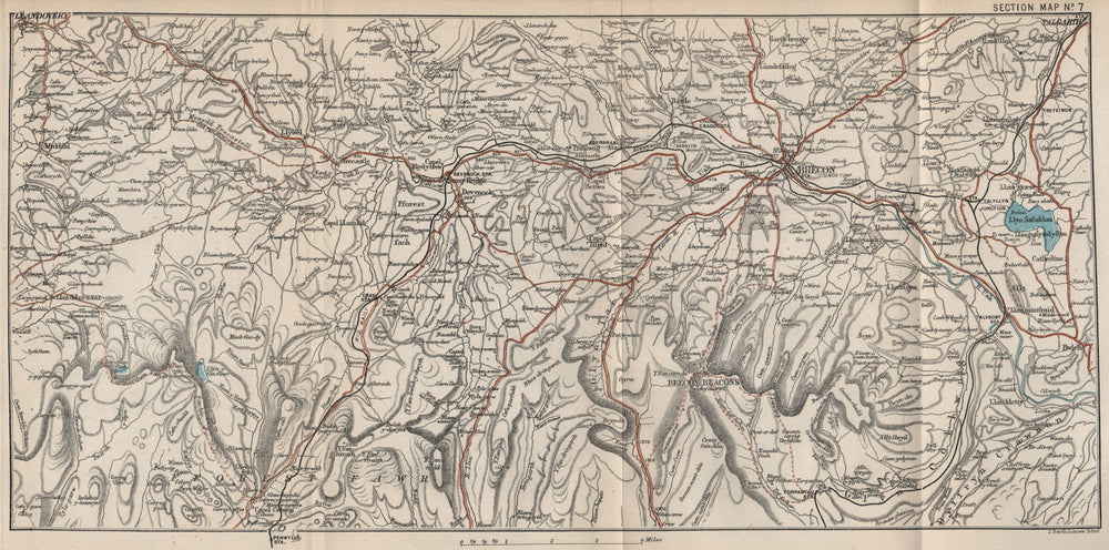 BRECON BEACONS. Llandovery Brecon Fforest Fawr Talgarth. BARTHOLOMEW 1886 map