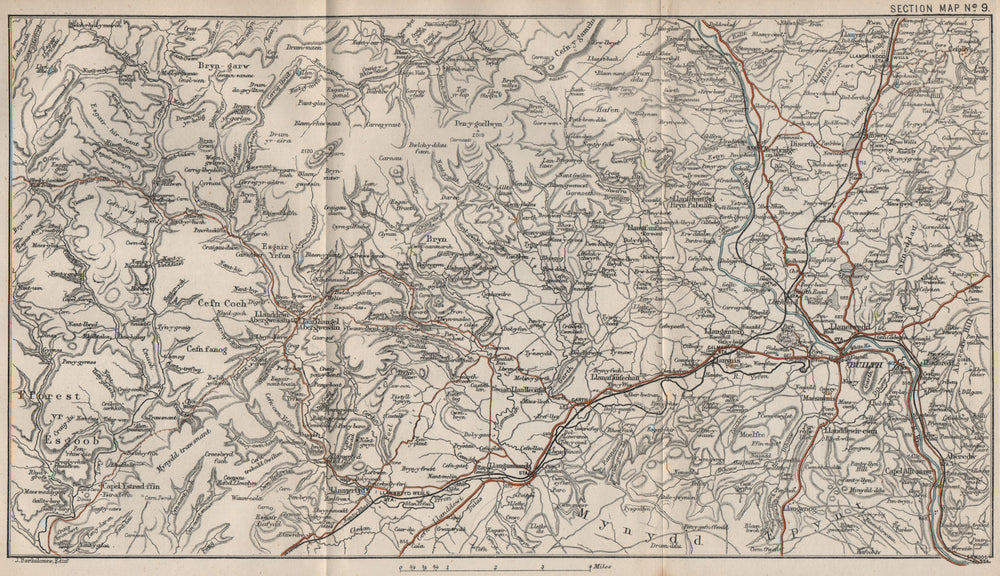 UPPER WYE VALLEY. Builth Wells Llandrindod Wells Cambrian Mountains 1886 map