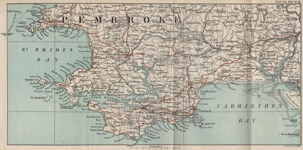 SOUTH PEMBROKESHURE. St Bride's Bay Carmarthen bay. Haverfordwest 1886 old map
