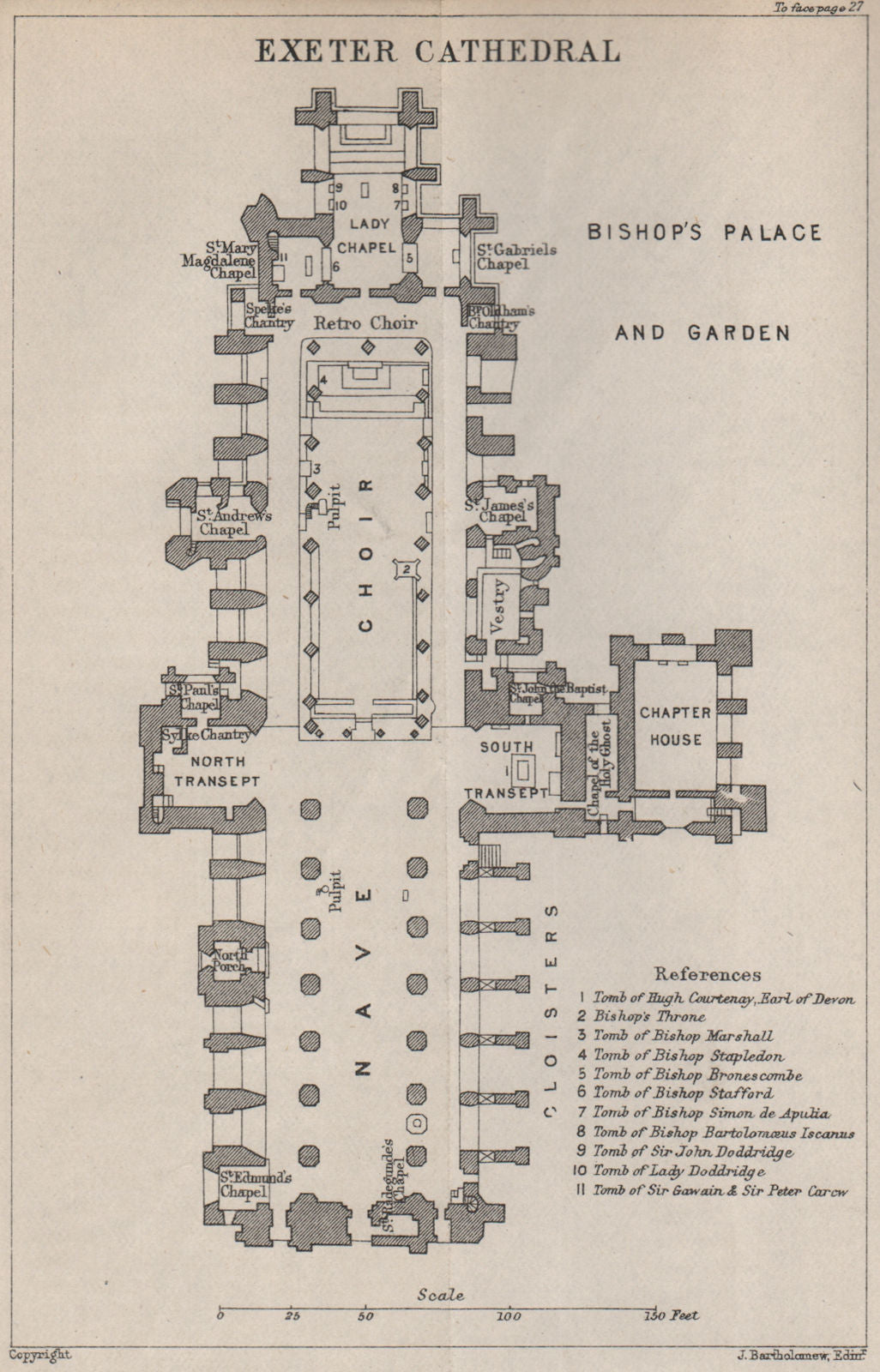 EXETER CATHEDRAL ground plan. Devon. BARTHOLOMEW 1892 old antique map ...