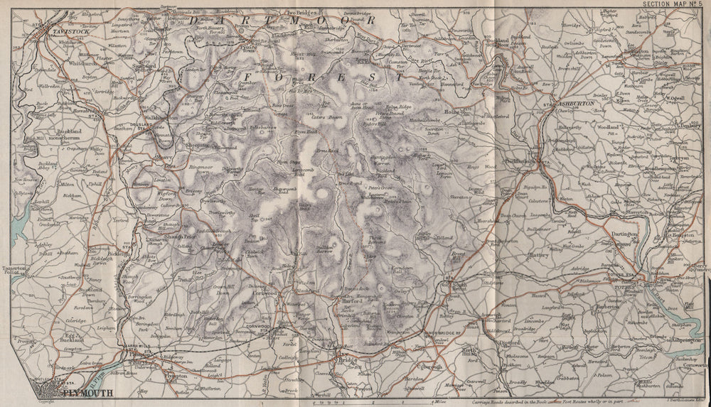 DARTMOOR SOUTH. Plymouth Totnes Ashburton Ivybridge Yelverton Tavistock 1892 map