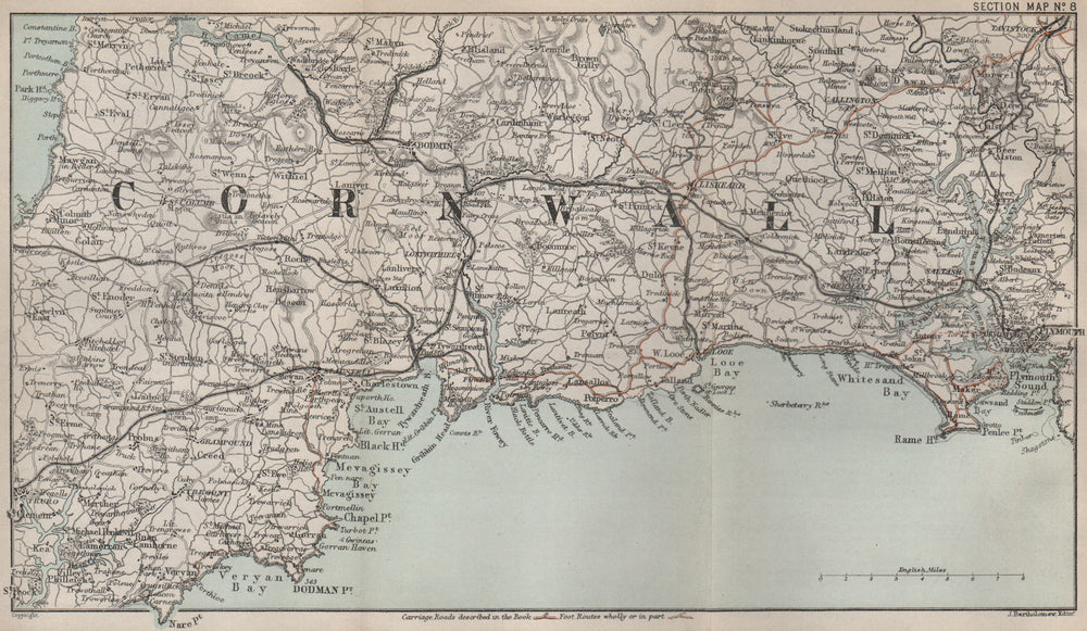 SOUTH CORNWALL COAST Looe Fowey Polperro Roseland Plymouth St Austell 1892 map