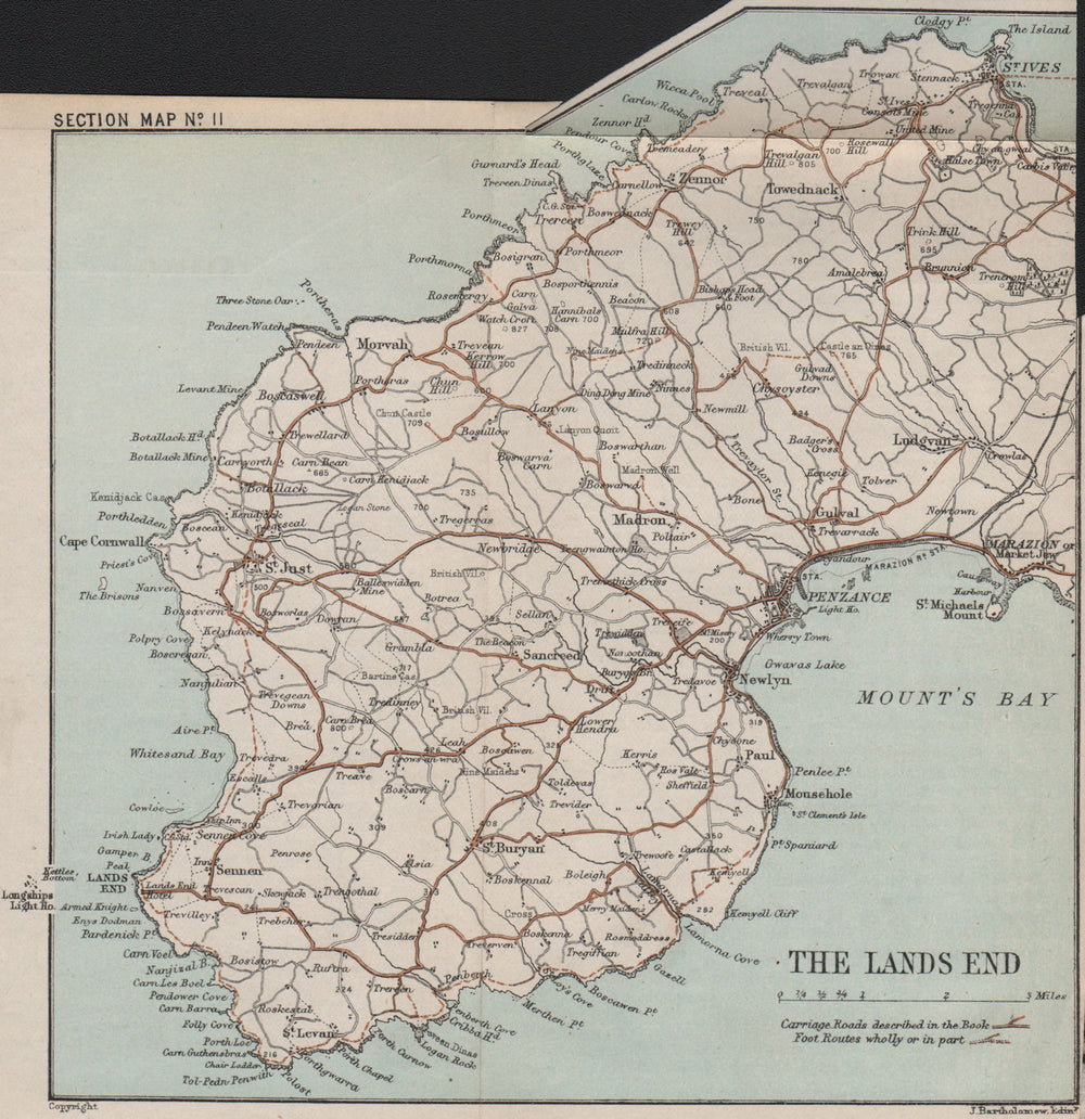PENWITH PENINSULA. Land's End Penzance St Ives Marazion St Just 1892 old map