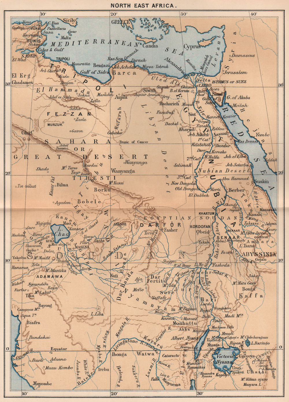 North East Africa 1885 old antique vintage map plan chart