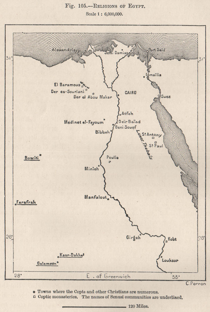 Religions of Egypt 1885 old antique vintage map plan chart