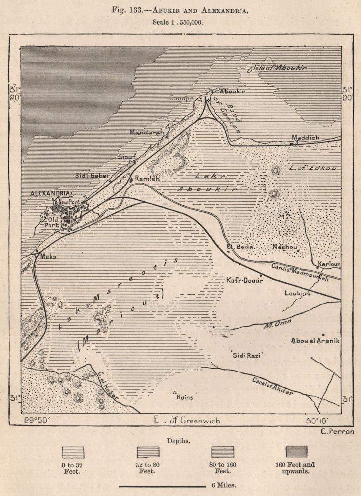 Abukir/Abu Qir and Alexandria. Egypt 1885 old antique vintage map plan chart