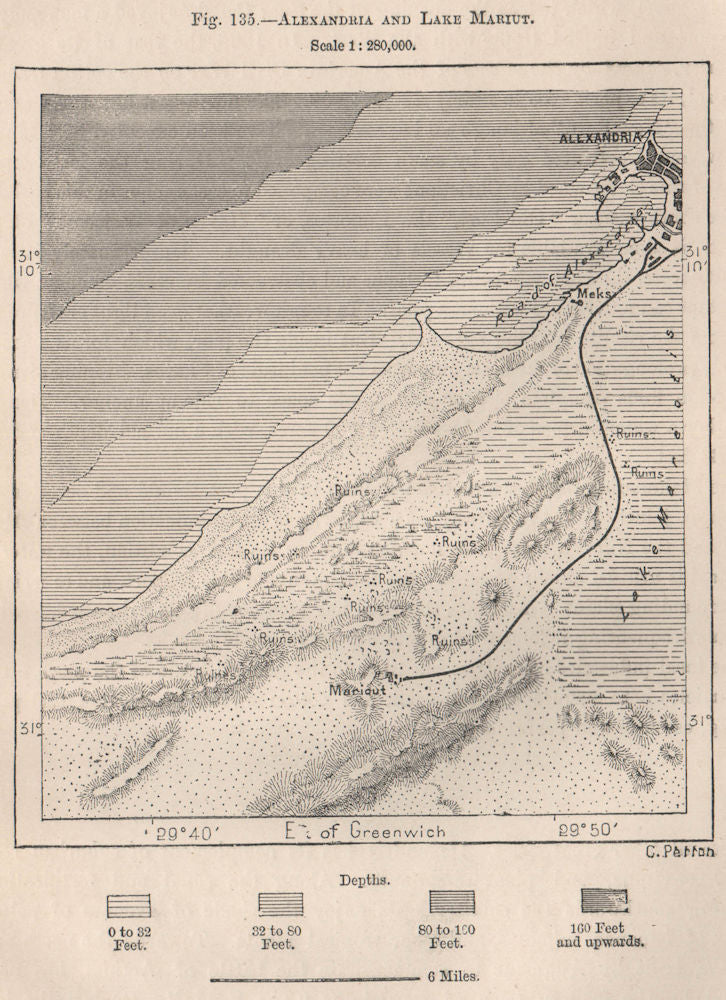 Alexandria and Lake Mariut. Egypt 1885 old antique vintage map plan chart
