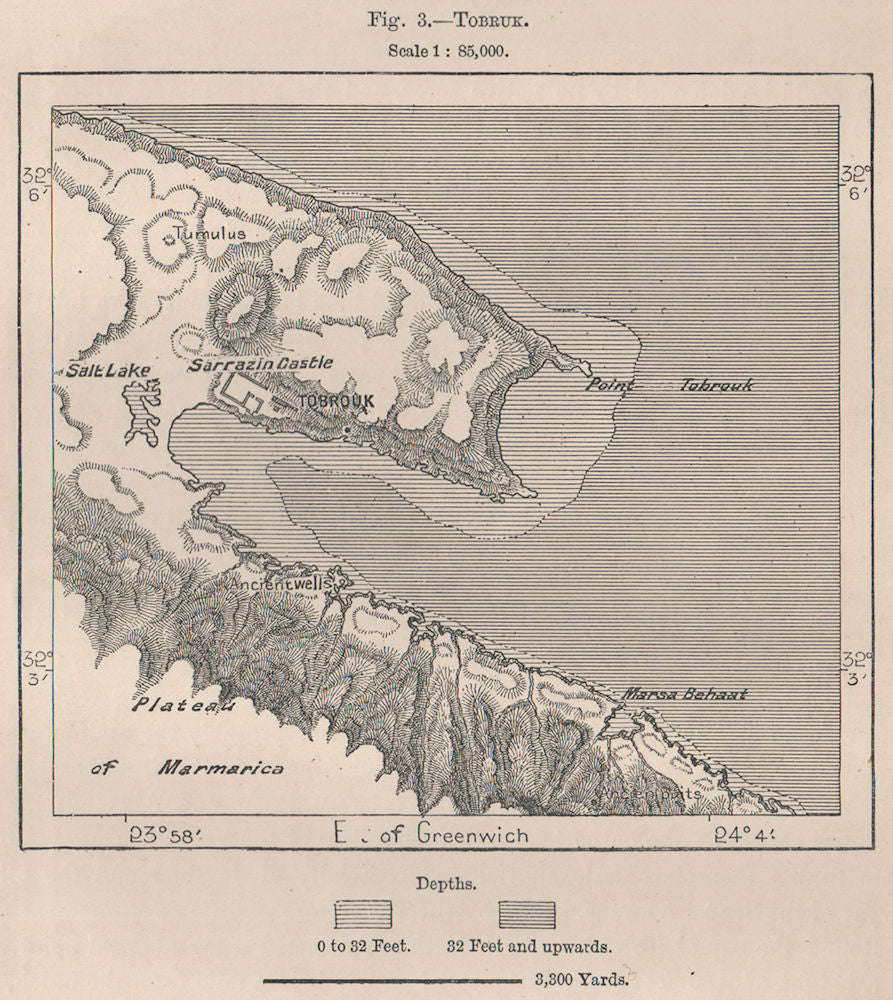 Tobruk. Libya. Tripolitana 1885 old antique vintage map plan chart