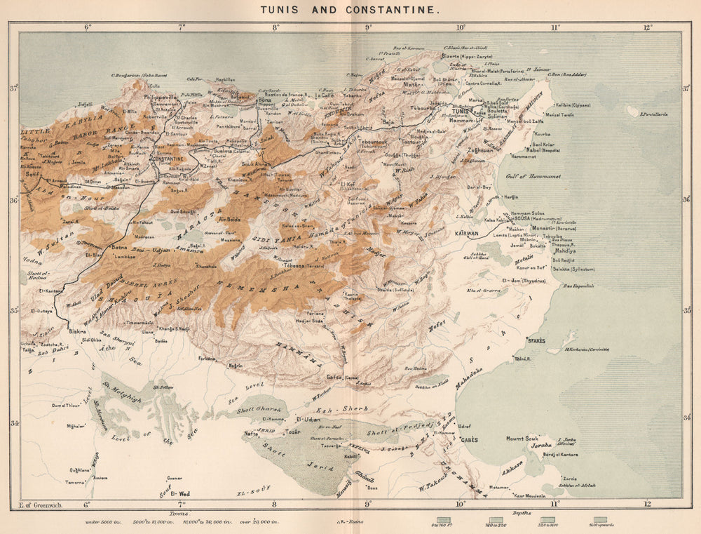 Tunis and Constantine. Tunisia 1885 old antique vintage map plan chart
