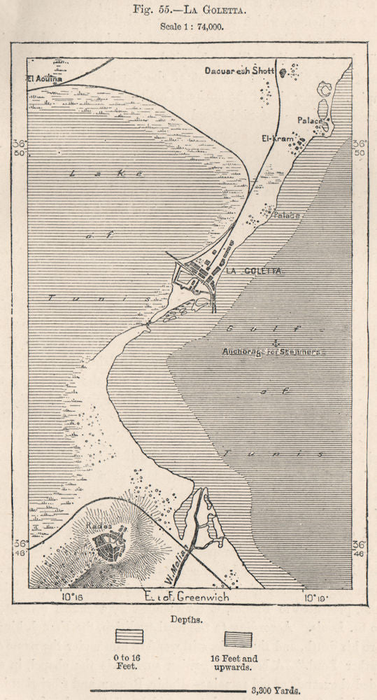 La Goletta. La Goulette, Tunis. Tunisia 1885 old antique map plan chart