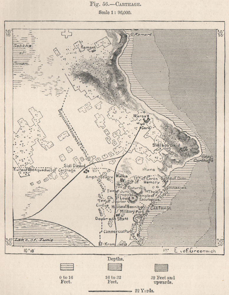 Carthage. Tunisia 1885 old antique vintage map plan chart
