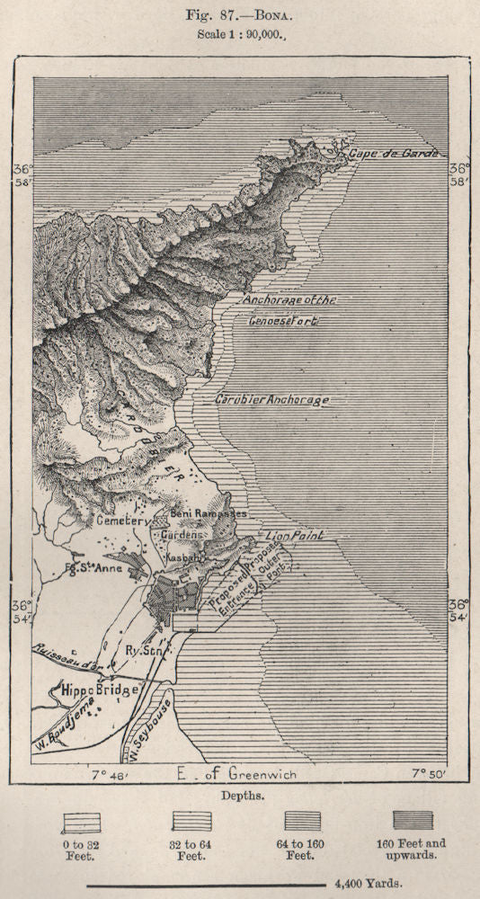 Bonn (Annaba) . Algeria 1885 old antique vintage map plan chart