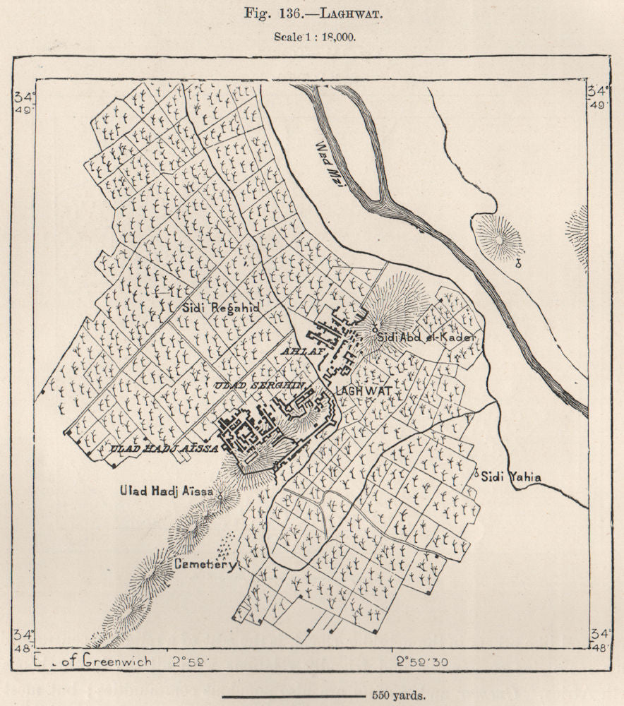Laghouat Laghwat. Algeria 1885 old antique vintage map plan chart