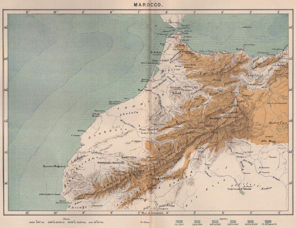 Marrakech. Morocco 1885 old antique vintage map plan chart