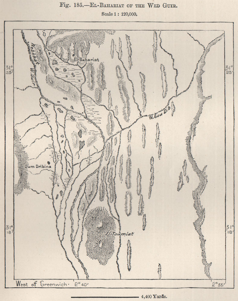 El-Bahariat of the Wed Guir (Oued Ghir) . Algeria 1885 old antique map chart