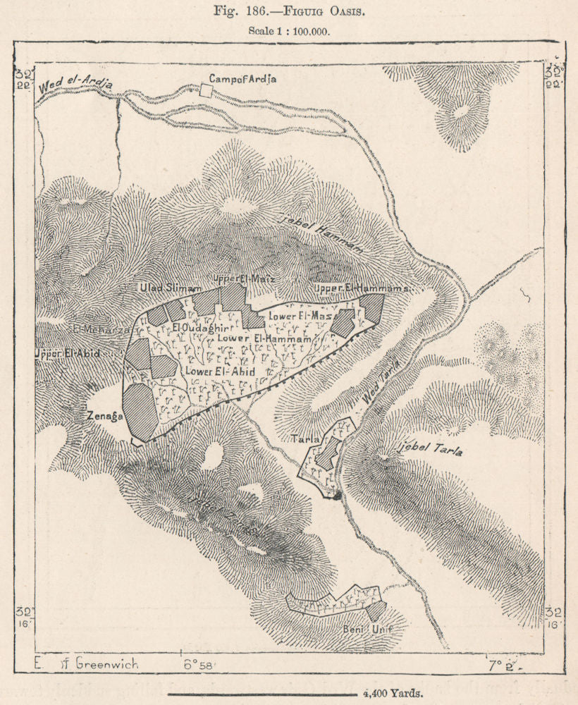 Figuig Oasis. Morocco 1885 old antique vintage map plan chart