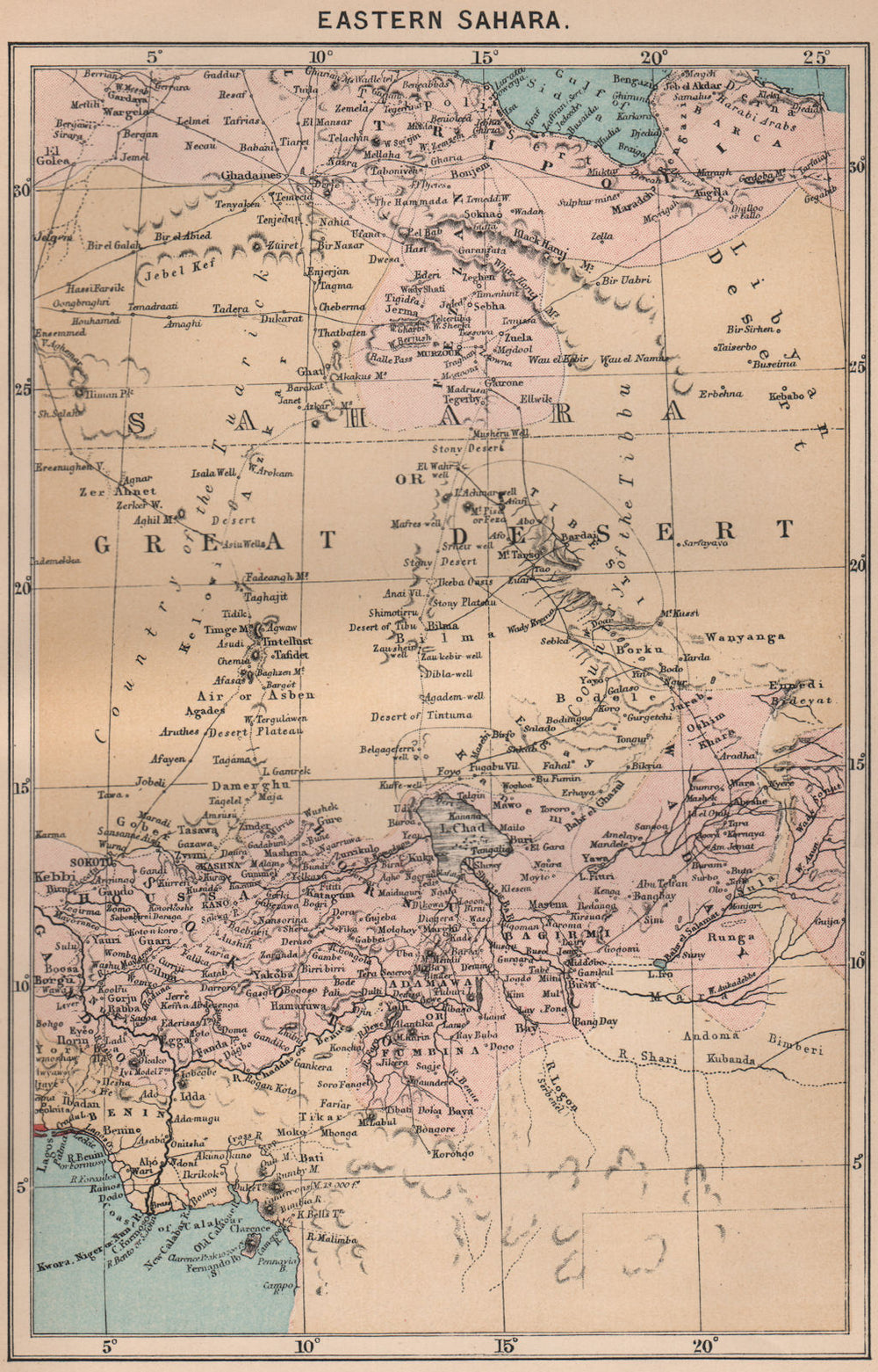 Eastern Sahara. Africa. Libya Niger Algeria Chad Nigeria 1885 old antique map