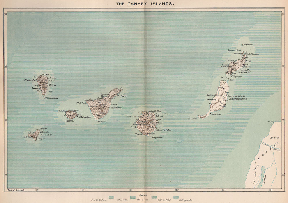 The Canary Islands. Spain. West African Islands 1885 old antique map chart