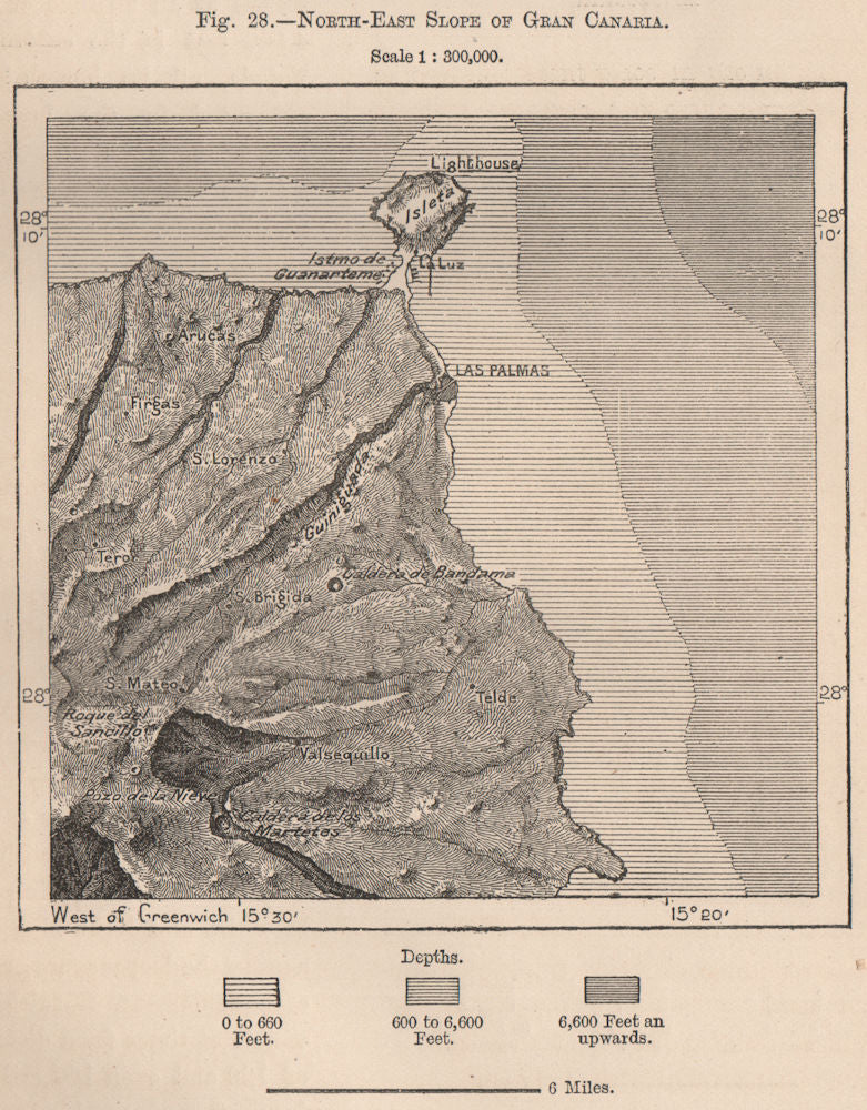 North-East Slope of Gran Canaria. Spain. Canary Islands 1885 old antique map
