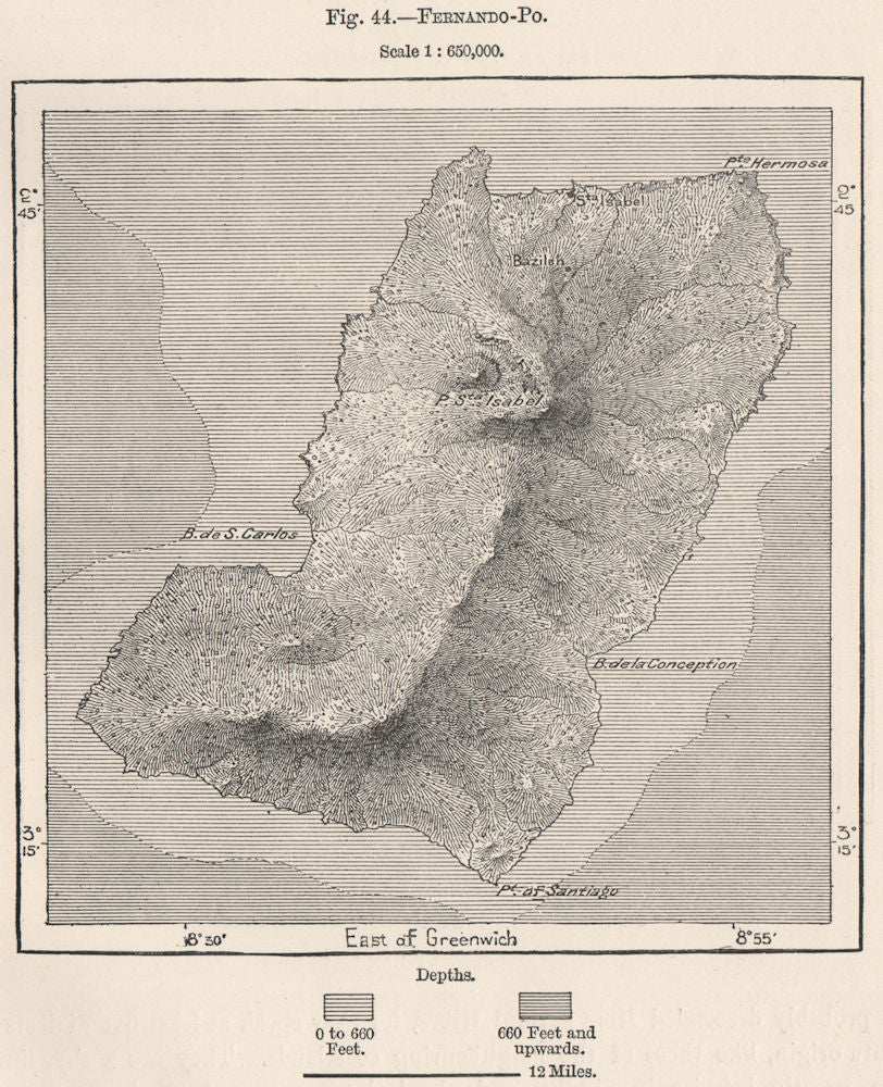 Fernando Po/Bioko(Bioko).Equatorial Guinea.South-West African Islands 1885 map