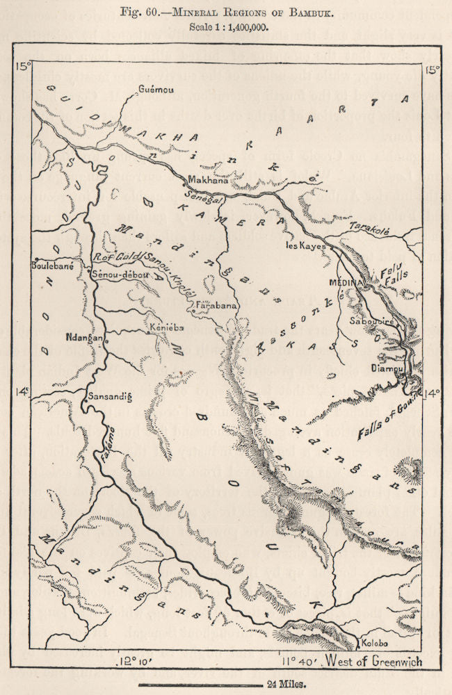 Mineral Regions of Bambouk/Bambuk. Mali 1885 old antique map plan chart