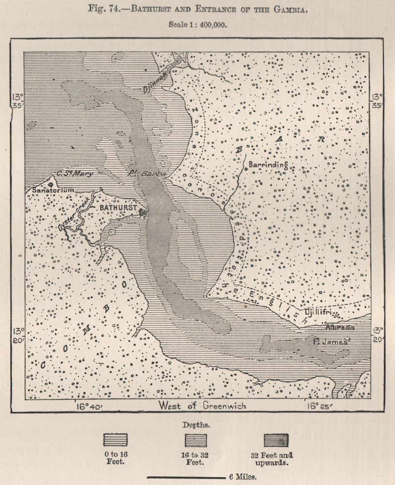 Bathurst (Banjul) & entrance of the Gambia river. Senegambia 1885 old map