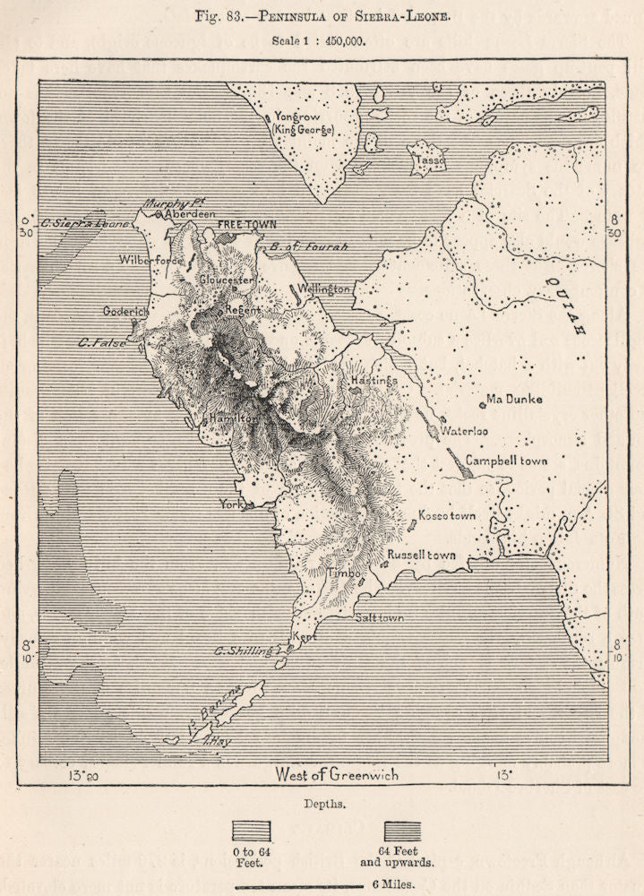 Peninsula of Sierra Leone. Western Area Peninsula Forest 1885 old antique map