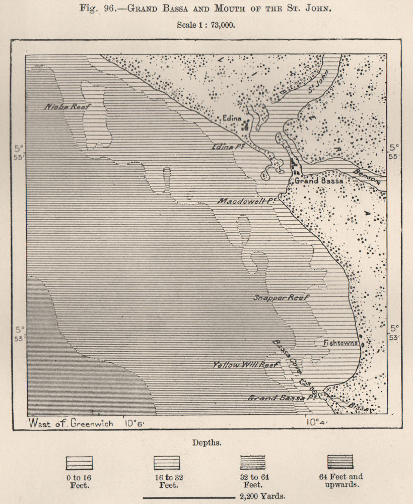 Grand Bassa (Buchanan) & mouth of the St. John. Liberia 1885 old antique map