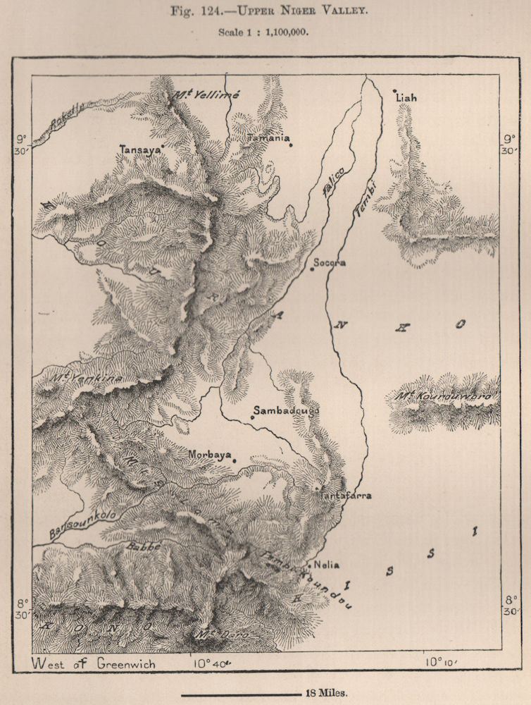Upper Niger Valley. Guinea. The Niger Basin 1885 old antique map plan chart