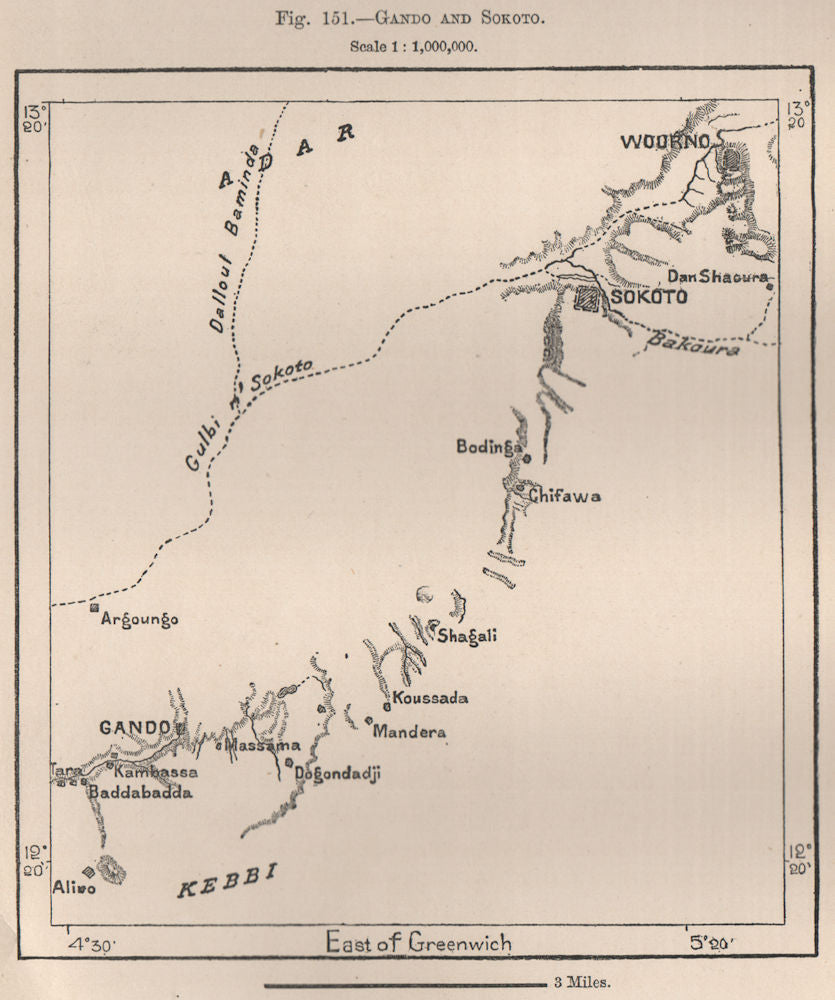 Gwandu & Sokoto. Shagari. Bodinga. Nigeria. The Niger Basin 1885 old map