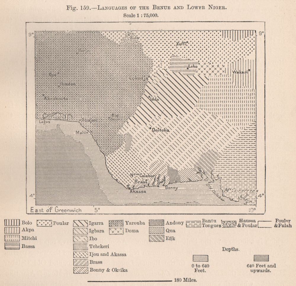 Languages of the Benue and lower Niger. Nigeria. The Niger Basin 1885 old map