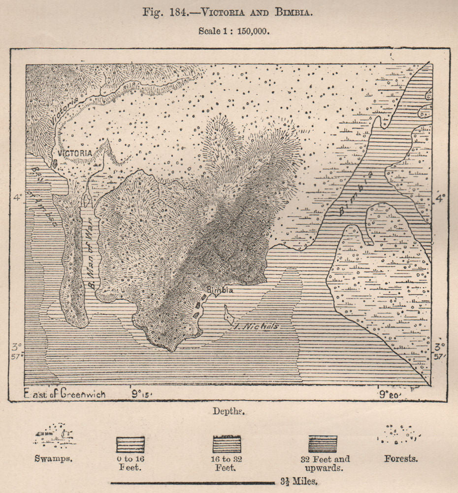 Victoria (Limbe/Limbé) and Bimbia. Cameroon 1885 old antique map plan ...