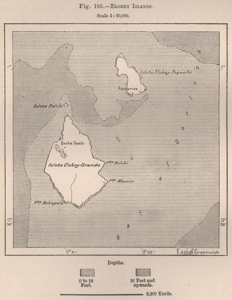 Elobey Islands. Equatorial Guinea. Great Elobey Grande. Elobey Chico 1885 map