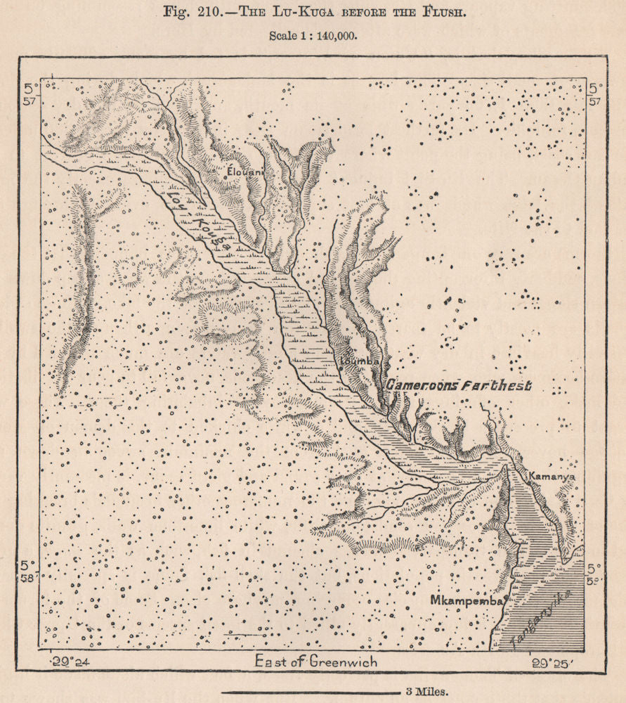 The Lukuga river before the flush. Lake Tanganyika. Congo 1885 old antique map