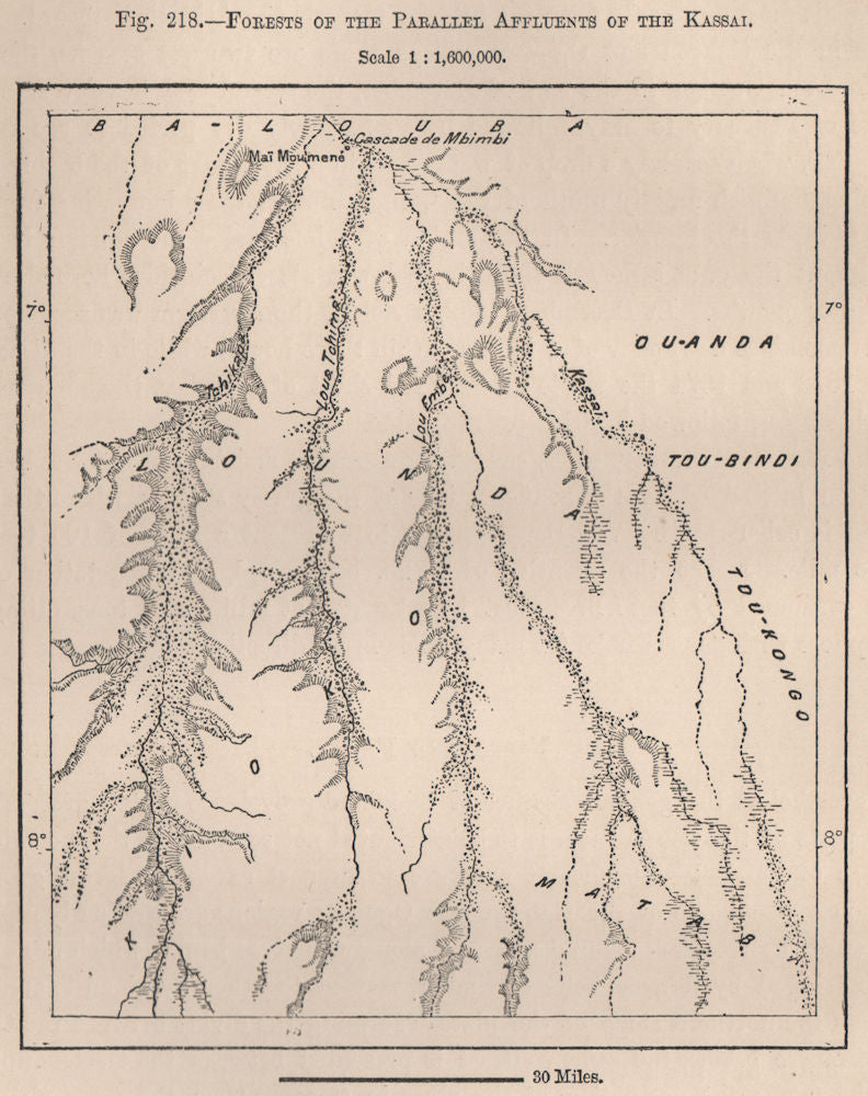 Forests of the parallel affluents of the Kasai. Congo. Congo Basin 1885 map