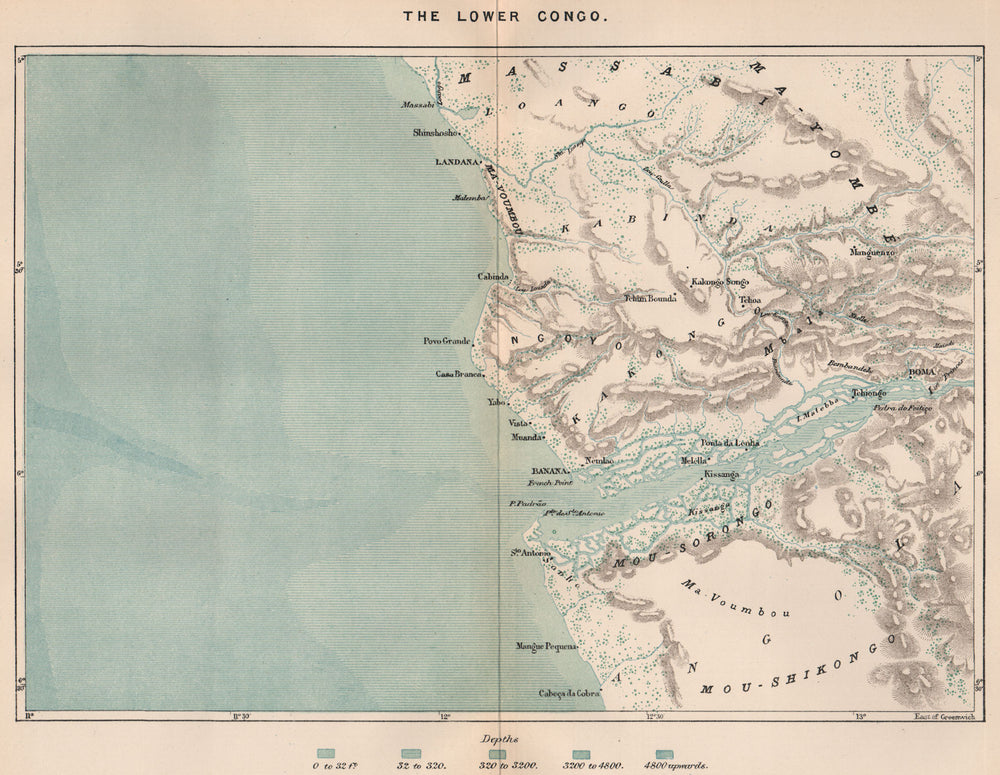 The Lower Congo. Congo Basin 1885 old antique vintage map plan chart